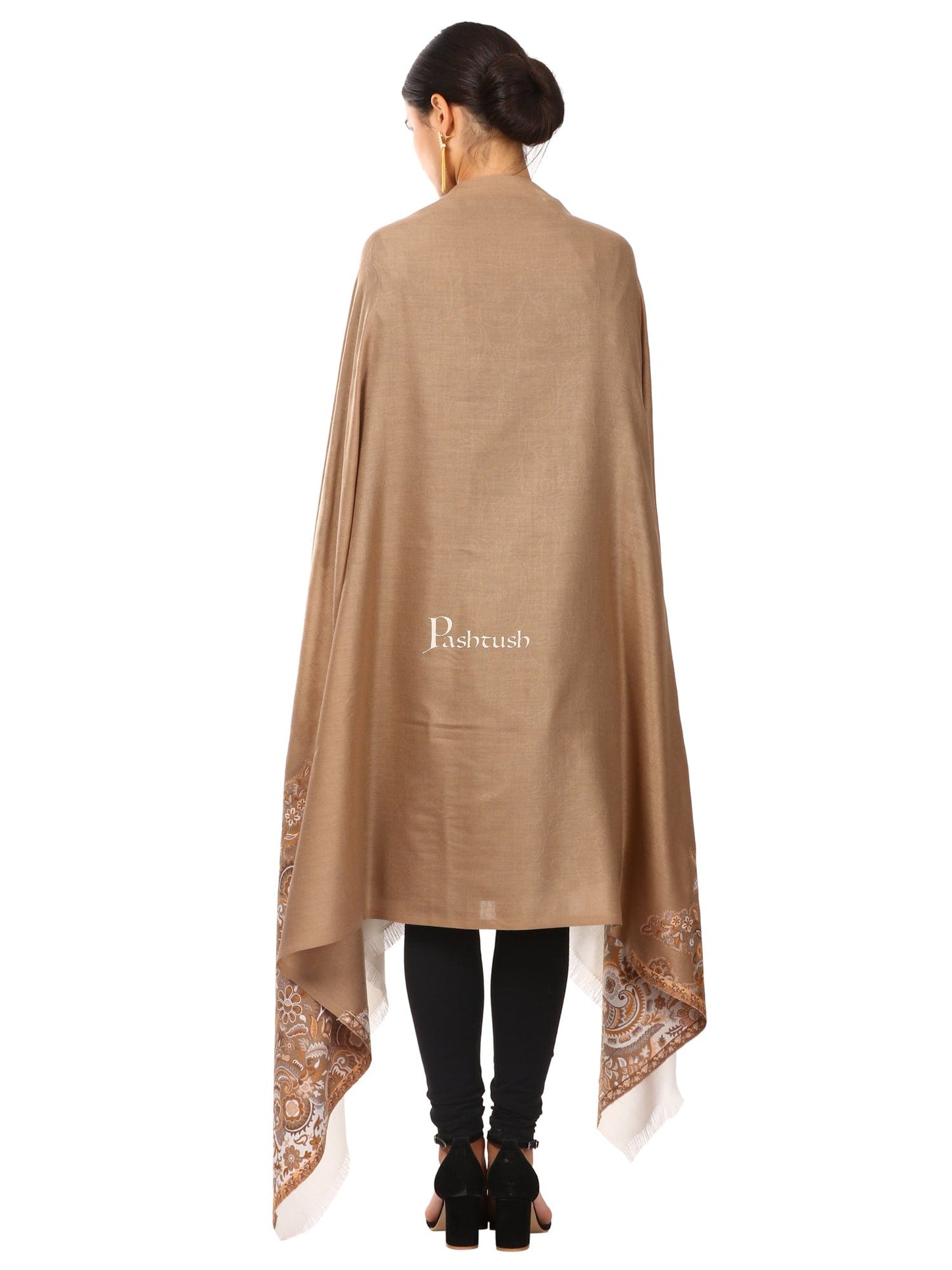 Pashtush Women's Jacquard Palla Shawl, Warm And Soft, Faux Pashmina Beige