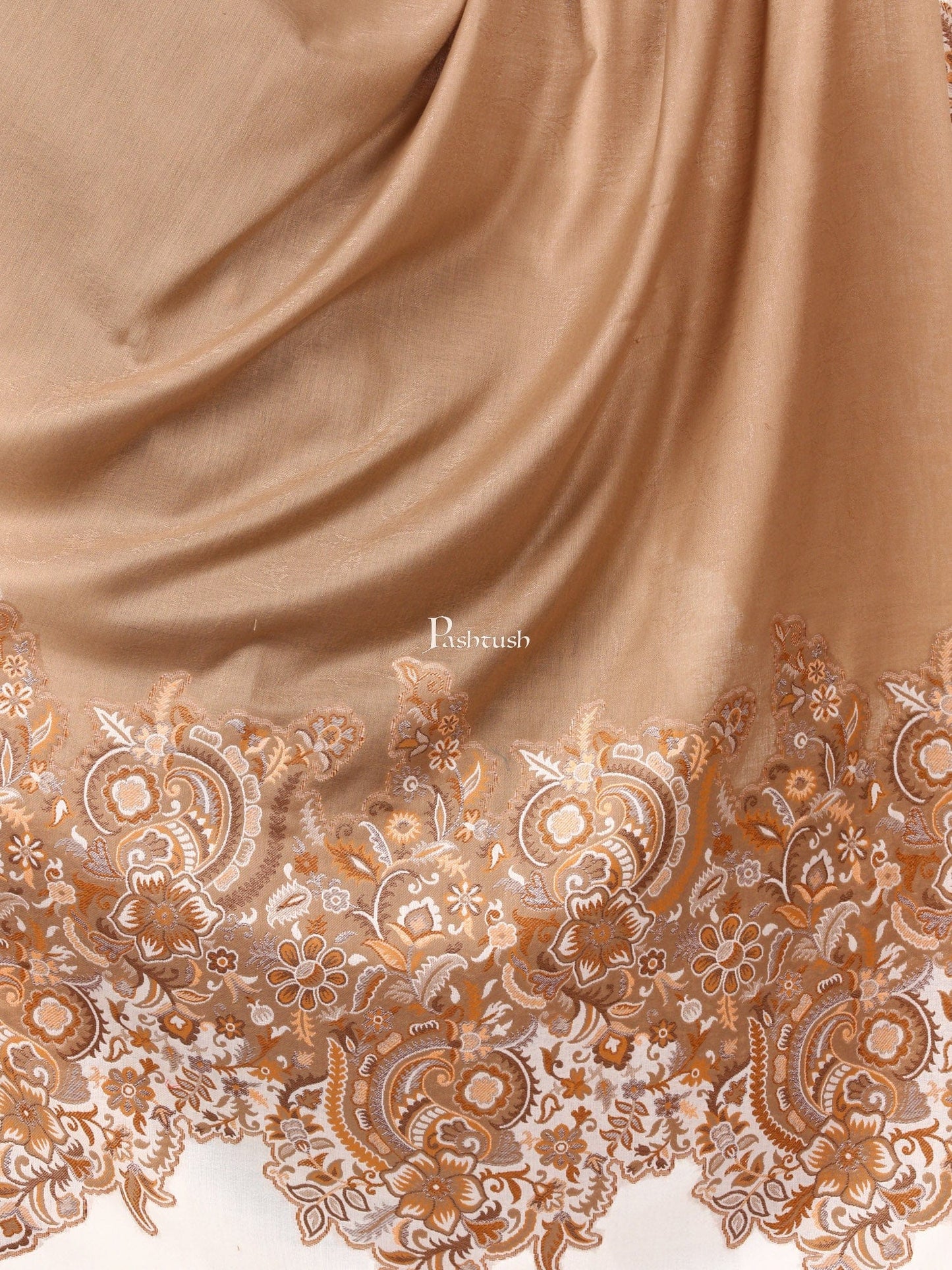 Pashtush Women's Jacquard Palla Shawl, Warm And Soft, Faux Pashmina Beige