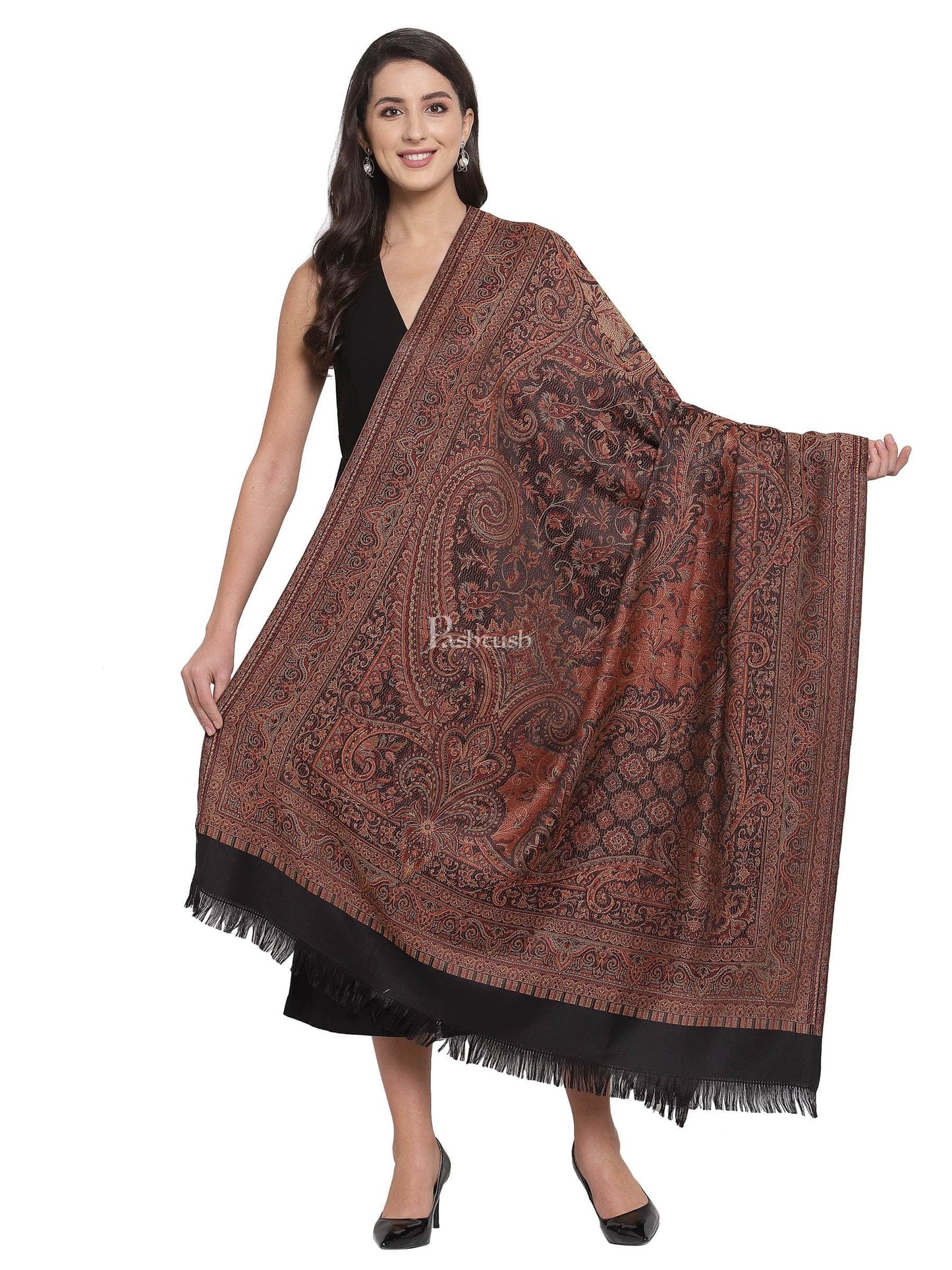 Pashtush India Womens Shawls Pashtush Women'S Jamawar Shawl, Black