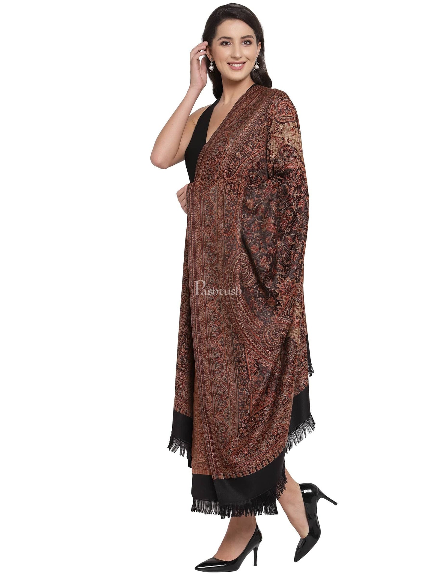 Pashtush India Womens Shawls Pashtush Women'S Jamawar Shawl, Black