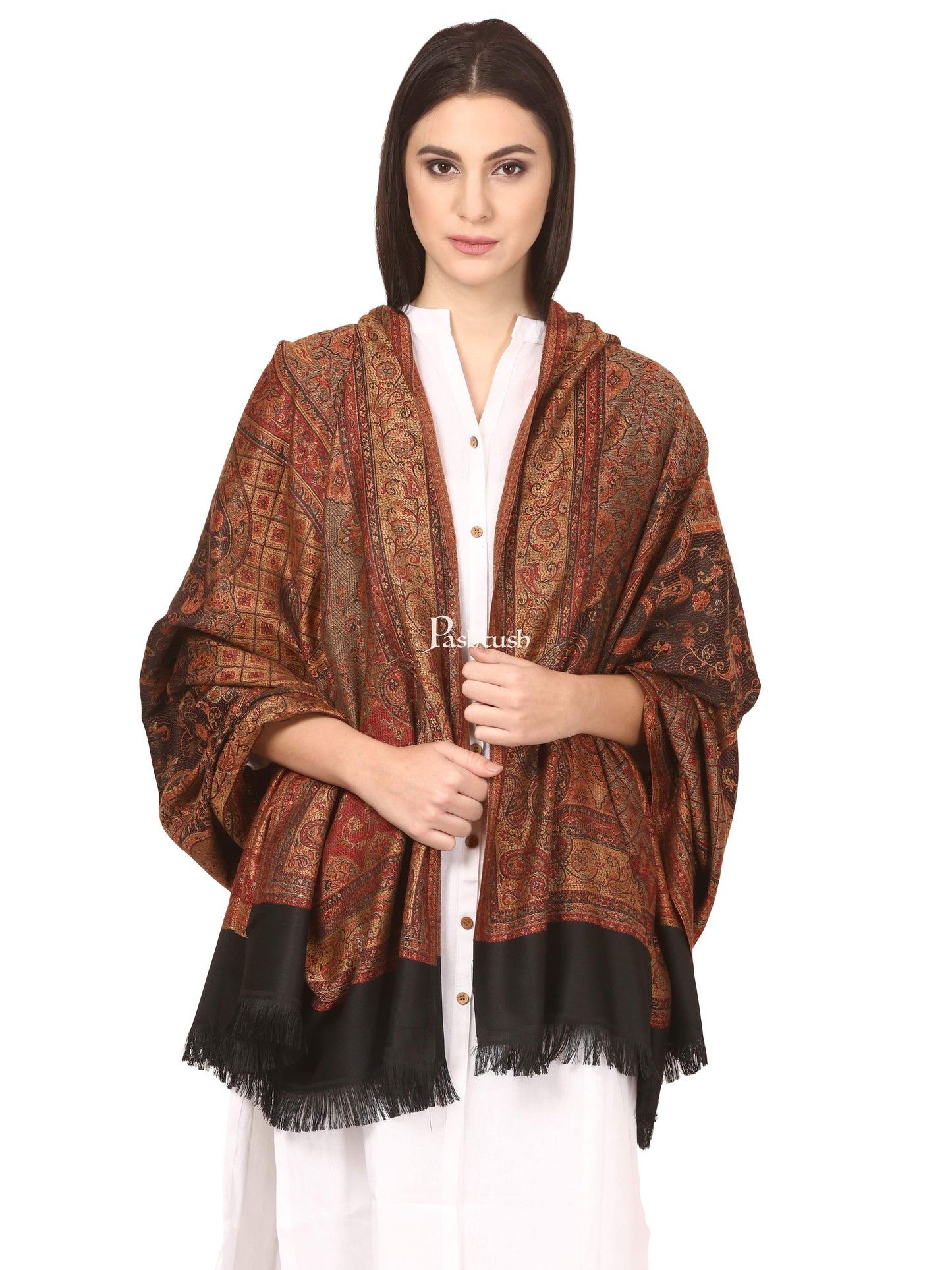 Pashtush India Womens Shawls Pashtush Women'S Jamawar Shawl, Black