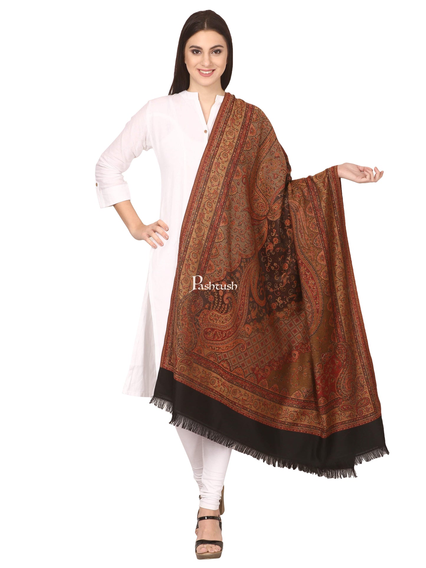 Pashtush India Womens Shawls Pashtush Women'S Jamawar Shawl, Black