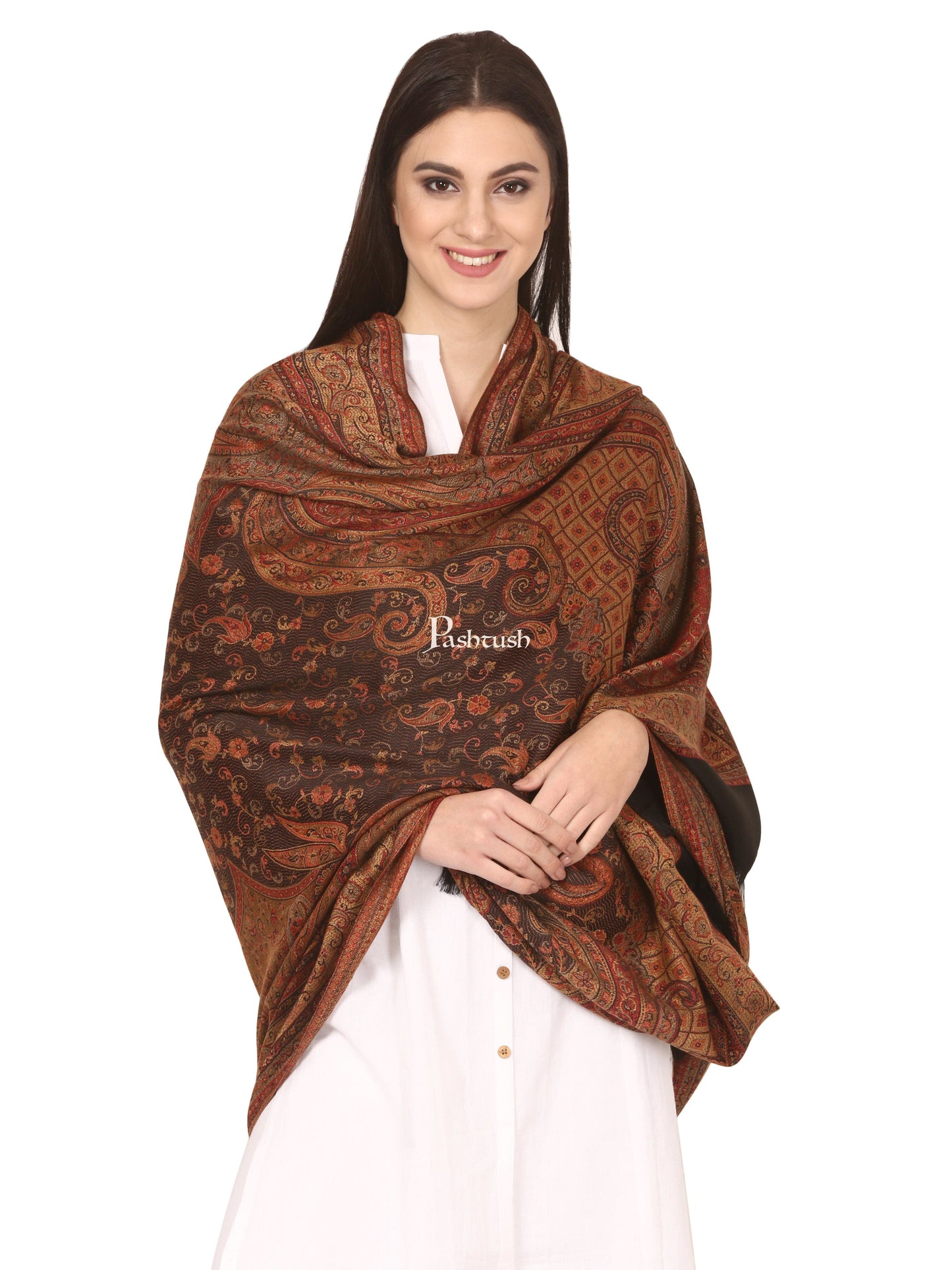 Pashtush India Womens Shawls Pashtush Women'S Jamawar Shawl, Black
