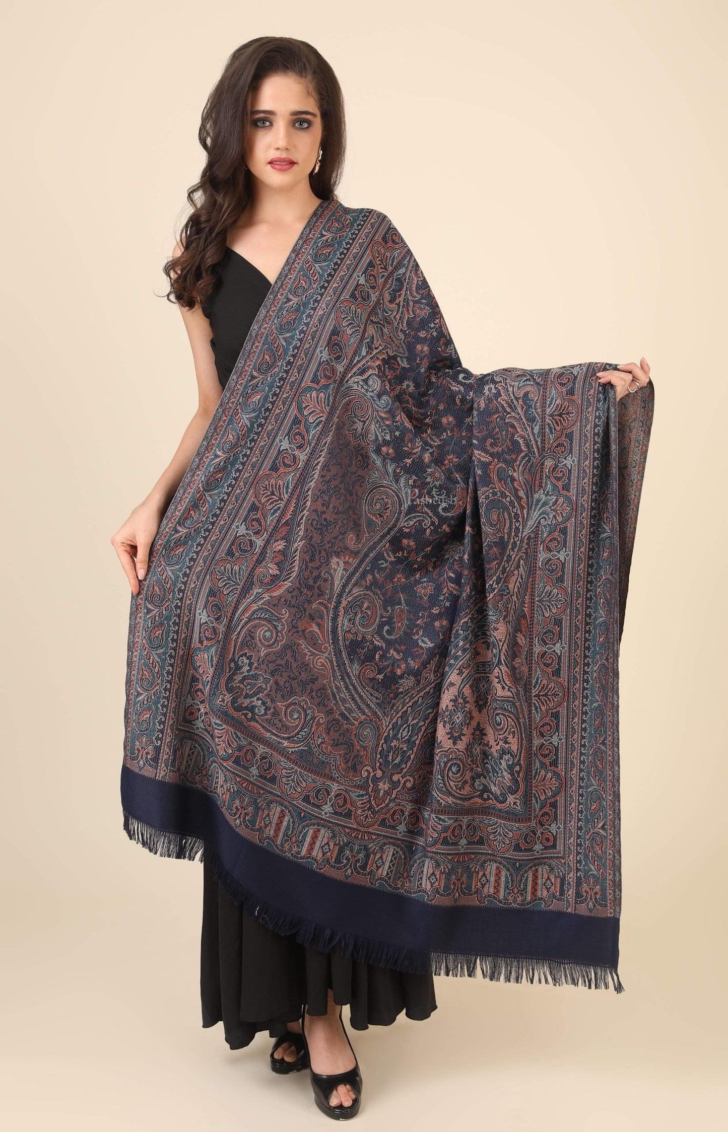 Pashtush India 100x200 Pashtush Women's Jamawar Shawl, Blue