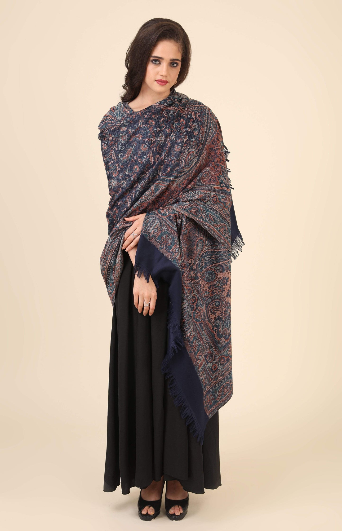 Pashtush India 100x200 Pashtush Women's Jamawar Shawl, Blue
