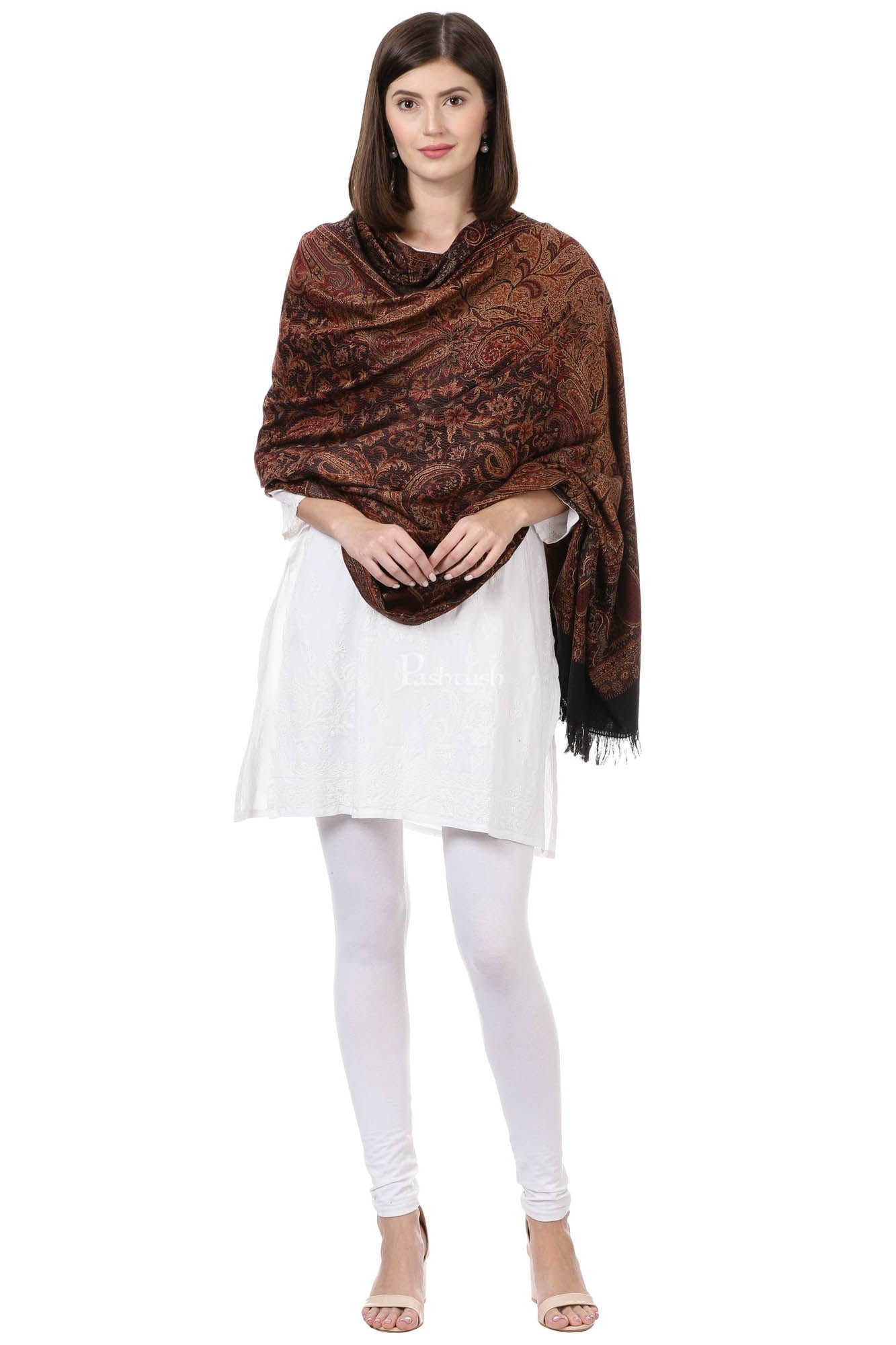 Pashtush India Womens Shawls Pashtush Women'S Jamawar Shawl, Faux Pashmina, Black