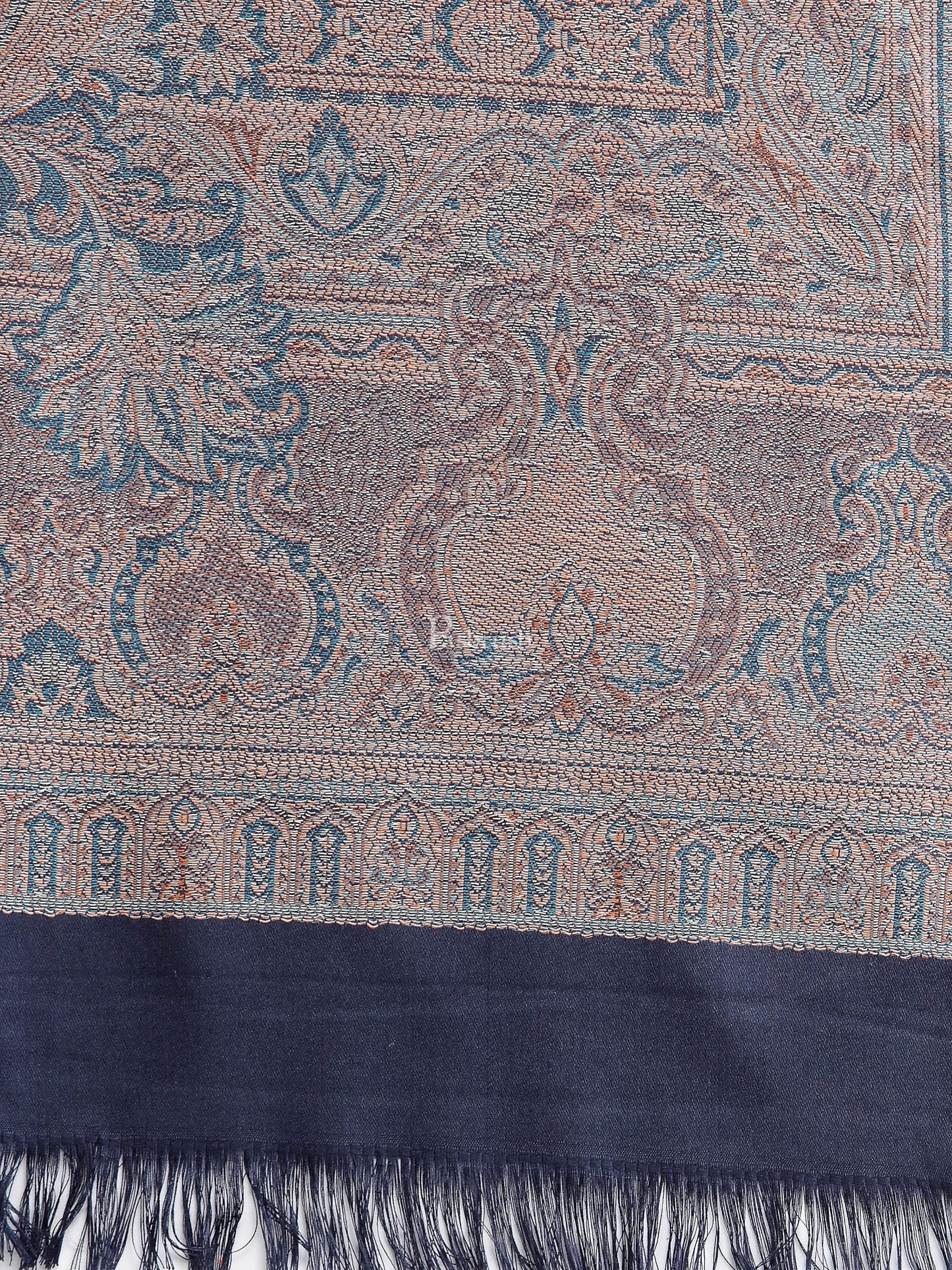 Pashtush India Womens Shawls Pashtush Women'S Jamawar Shawl, Faux Pashmina, Navy Blue, Reversible