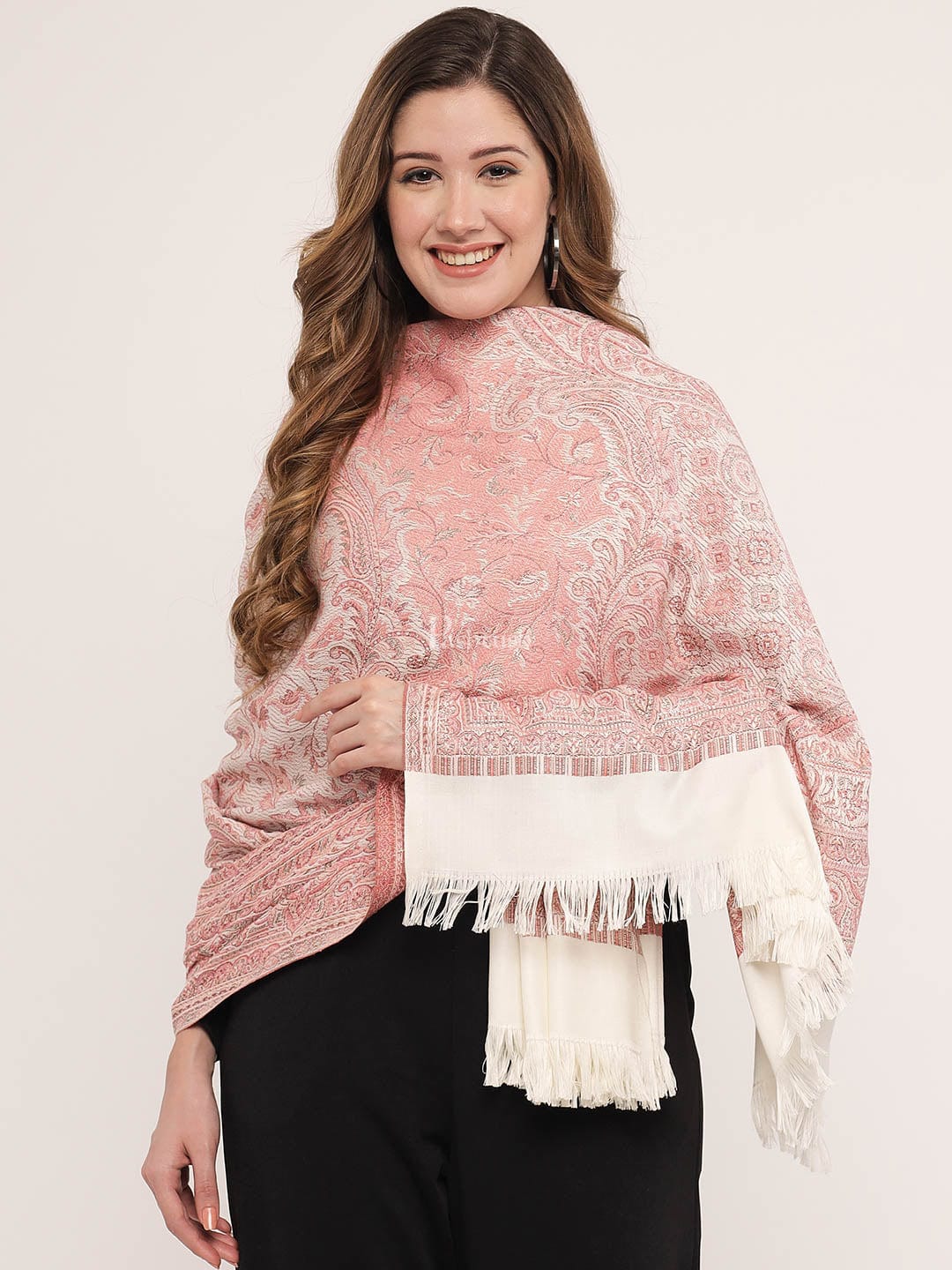 Pashtush India Womens Shawls Pashtush Women'S Jamawar Shawl, Ivory