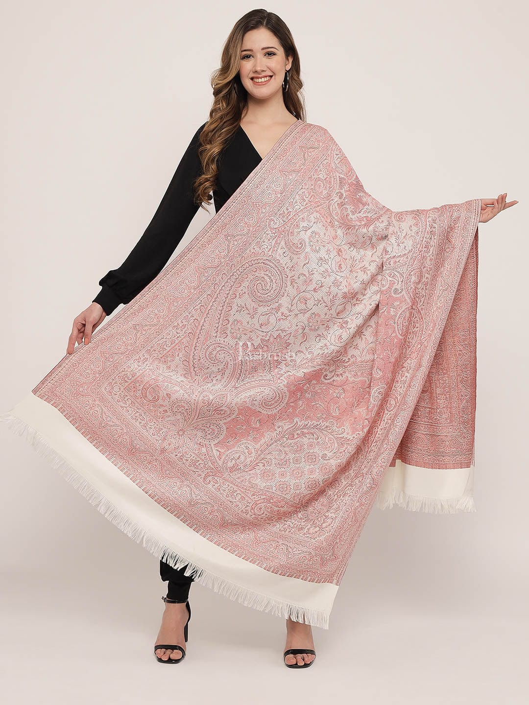 Pashtush India Womens Shawls Pashtush Women'S Jamawar Shawl, Ivory