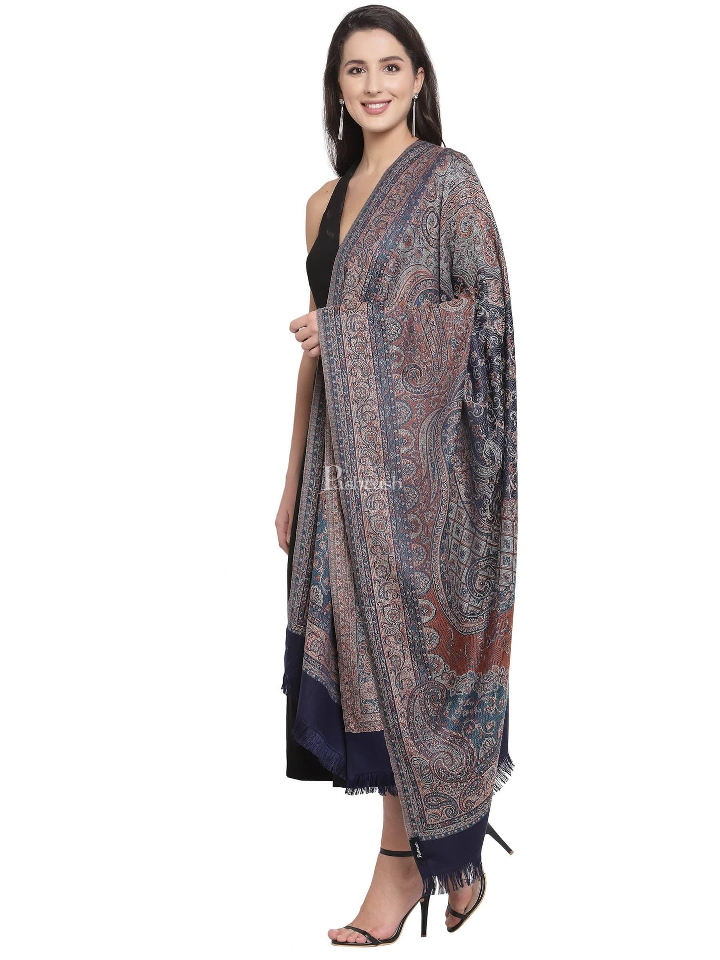 Pashtush India Womens Shawls Pashtush Women'S Jamawar Shawl, Navy Blue