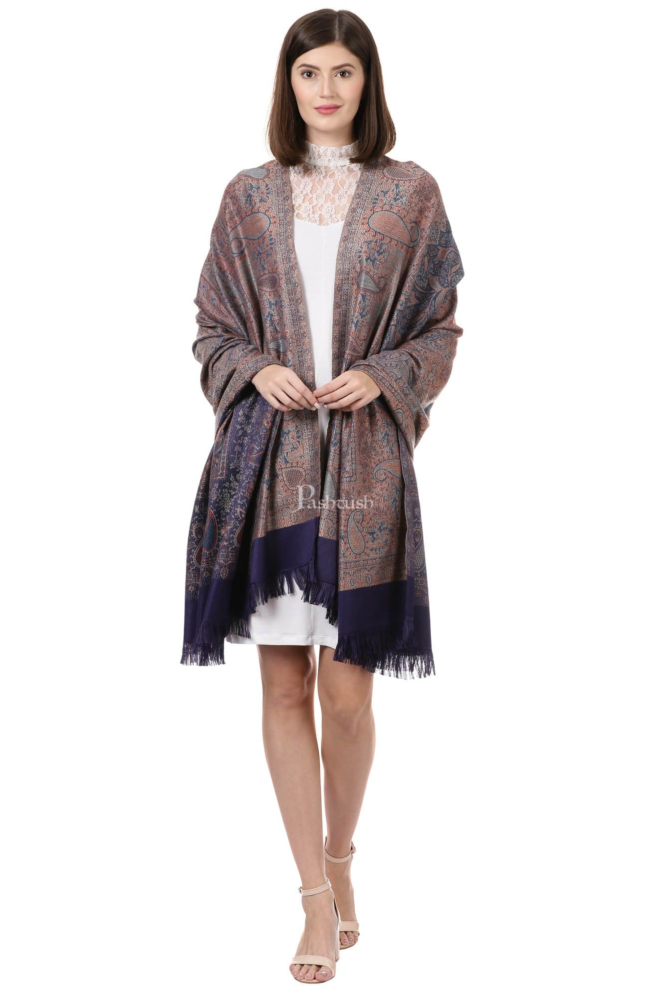 Pashtush India Womens Shawls Pashtush Women'S Jamawar Shawl, Navy Blue
