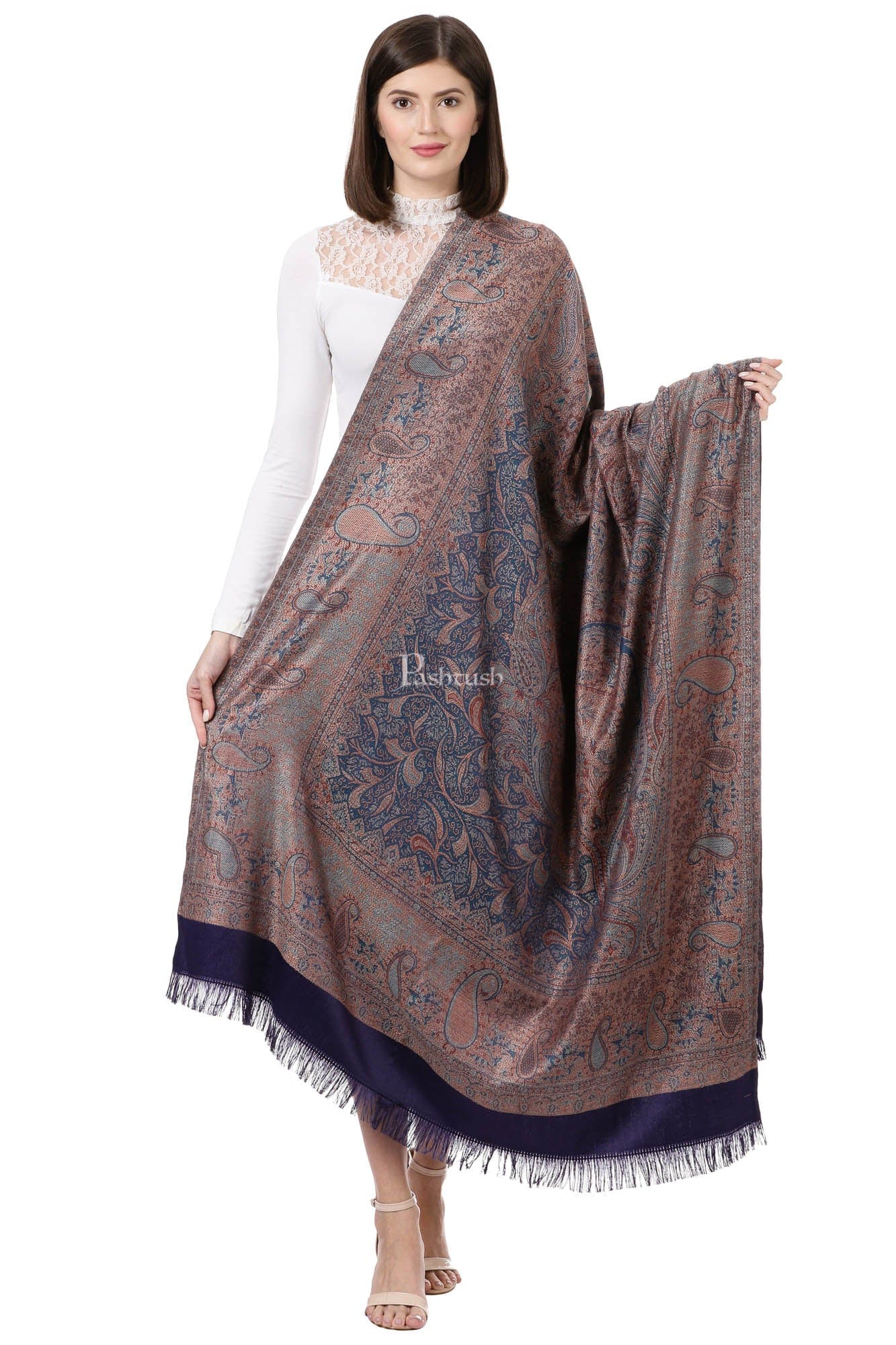 Pashtush India Womens Shawls Pashtush Women'S Jamawar Shawl, Navy Blue