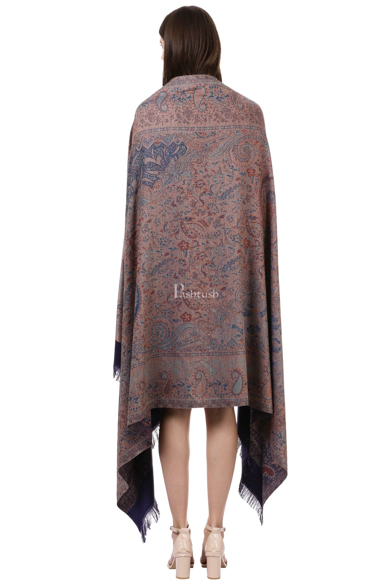 Pashtush India Womens Shawls Pashtush Women'S Jamawar Shawl, Navy Blue