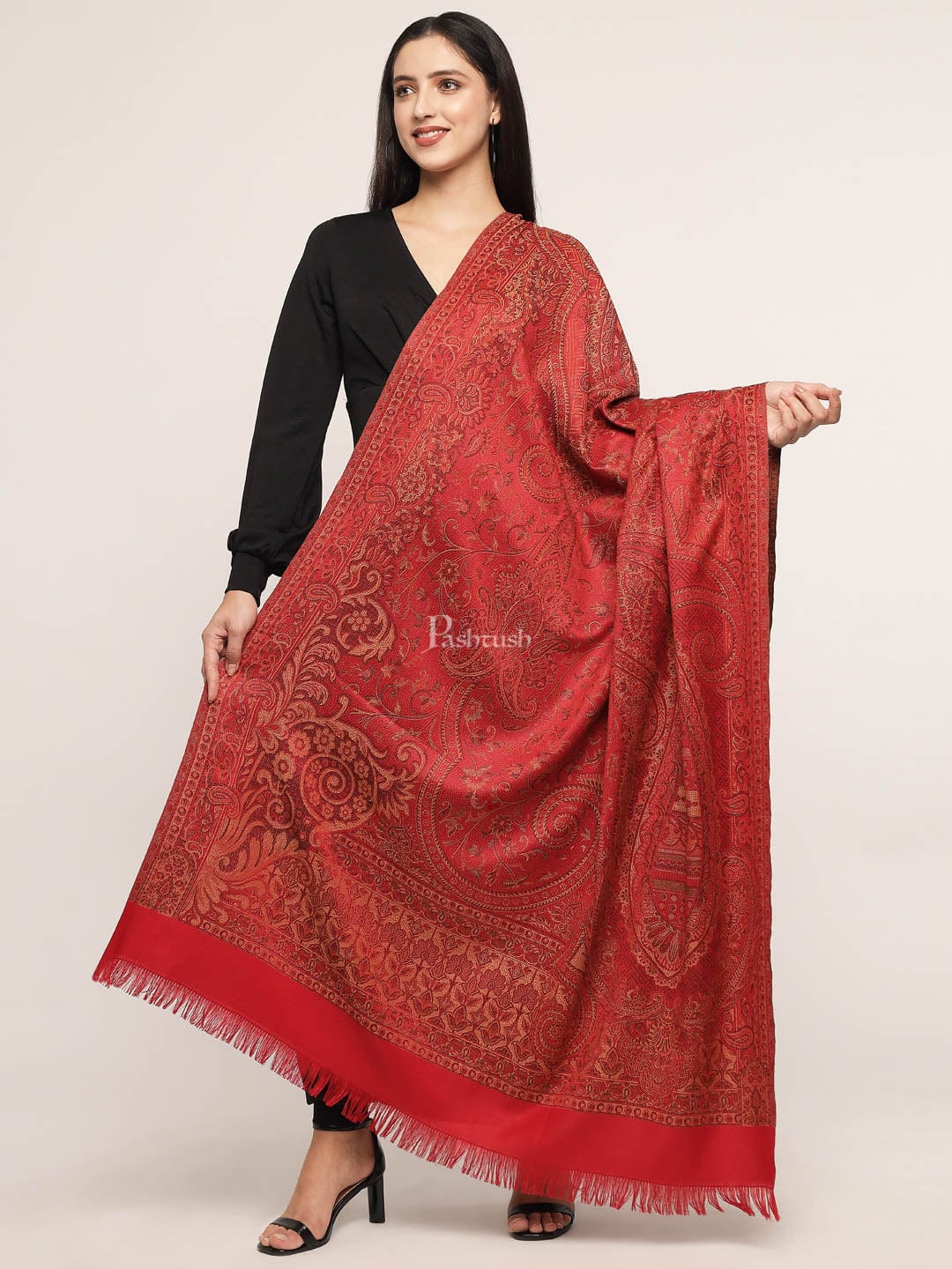 Pashtush India Womens Shawls Pashtush Women'S Jamawar Shawl, Red