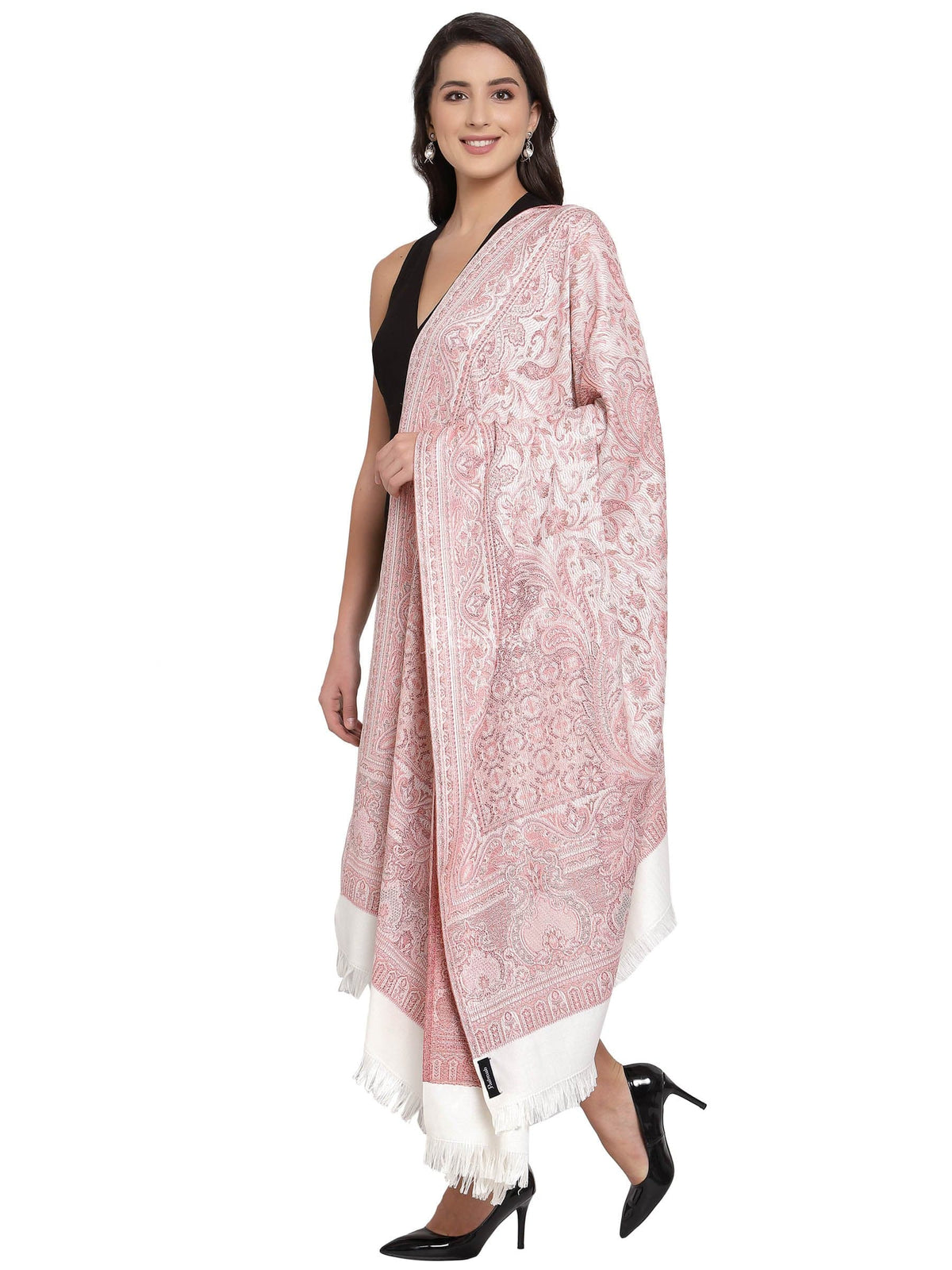 Pashtush India Womens Shawls Pashtush Women'S Jamawar Shawl, Salmon - Ivory