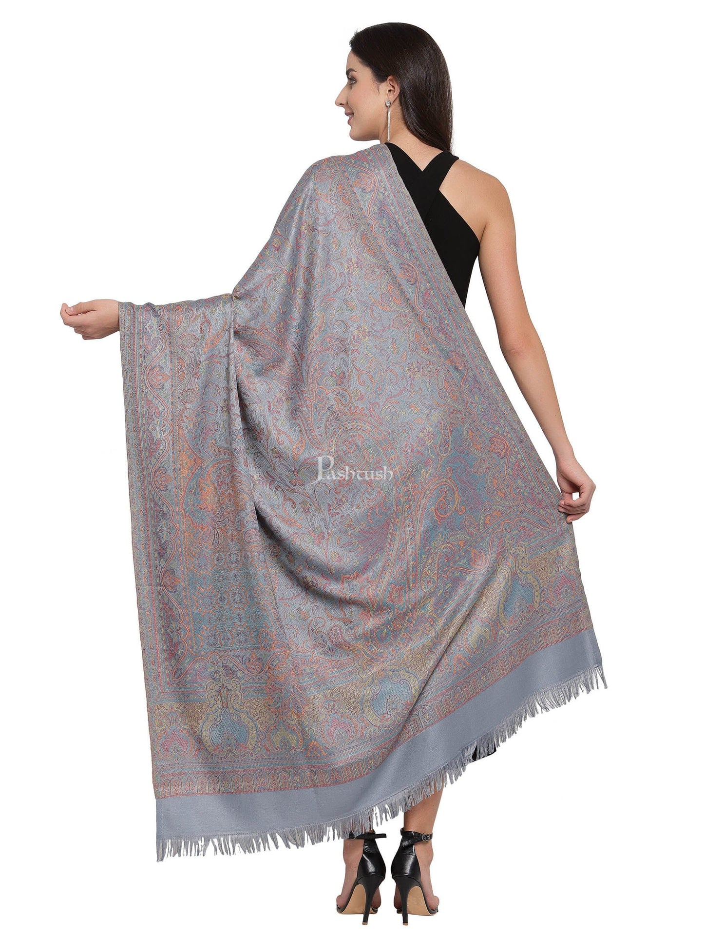 Pashtush India Womens Shawls Pashtush Women'S Jamawar Shawl, Slate Grey