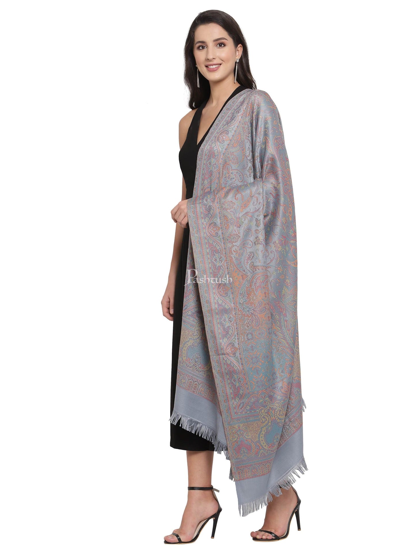 Pashtush India Womens Shawls Pashtush Women'S Jamawar Shawl, Slate Grey