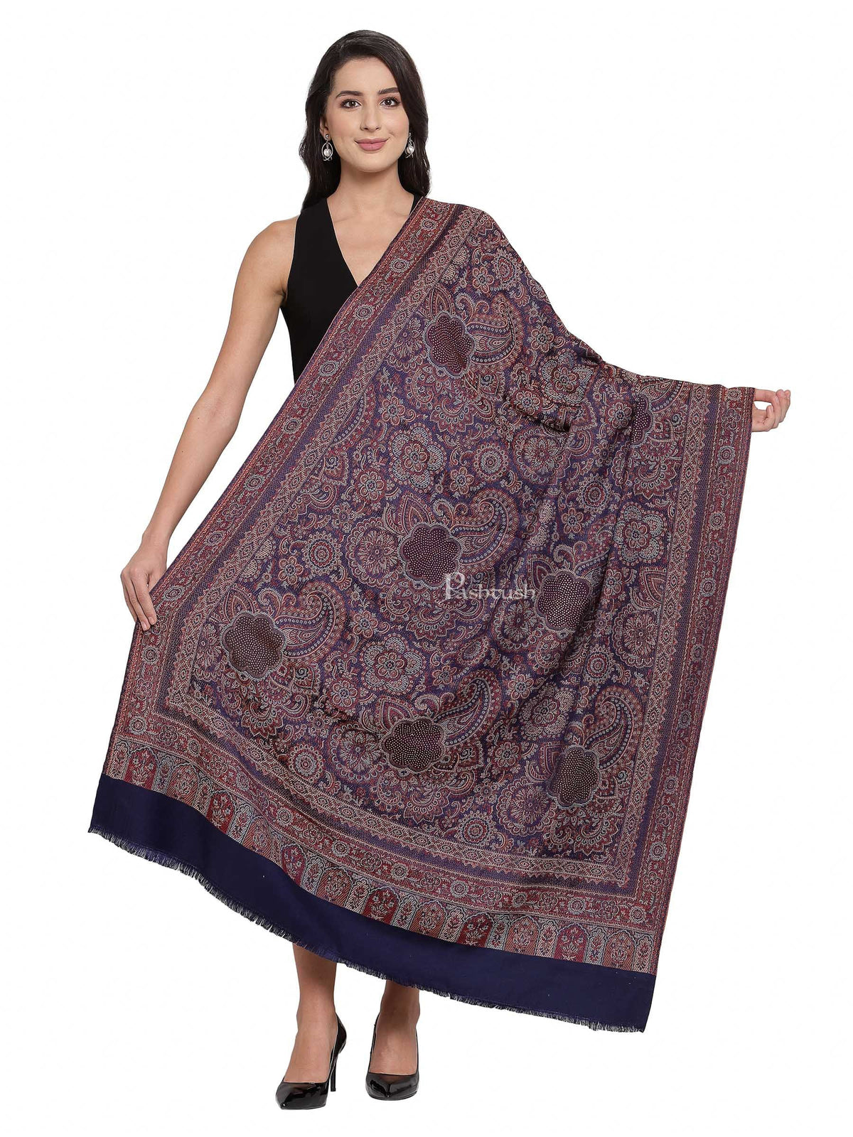 Pashtush India Womens Shawls Pashtush Women'S Jamawar Shawl With Crystal Work Shawl, Faux Pashmina