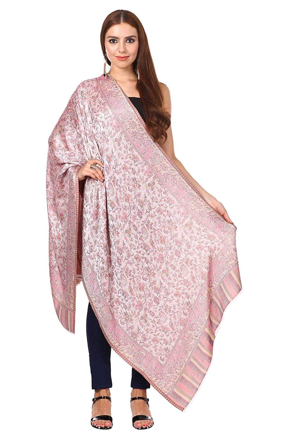 Pashtush Women'S Ethnic Design, Soft Bamboo Scarf, Casual Stole, Flamingo Pink