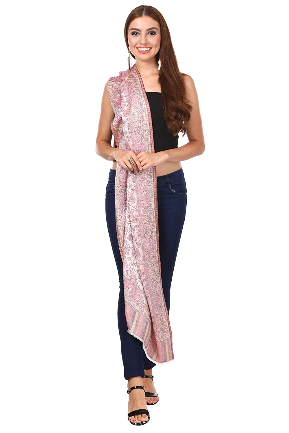 Pashtush Women'S Ethnic Design, Soft Bamboo Scarf, Casual Stole, Flamingo Pink