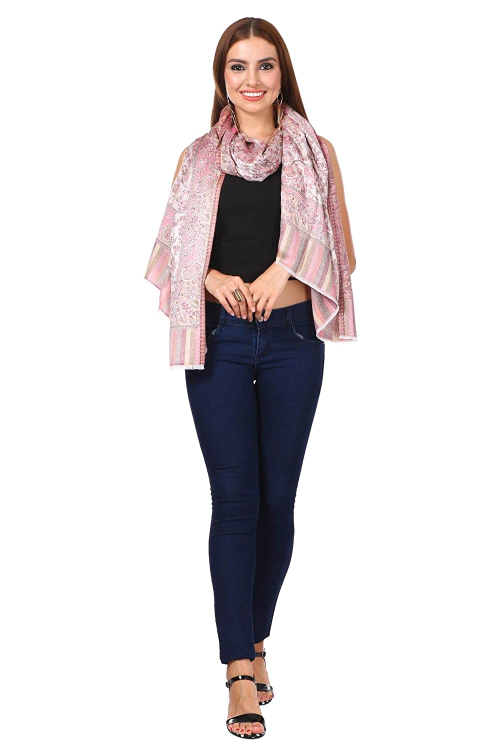 Pashtush Women'S Ethnic Design, Soft Bamboo Scarf, Casual Stole, Flamingo Pink
