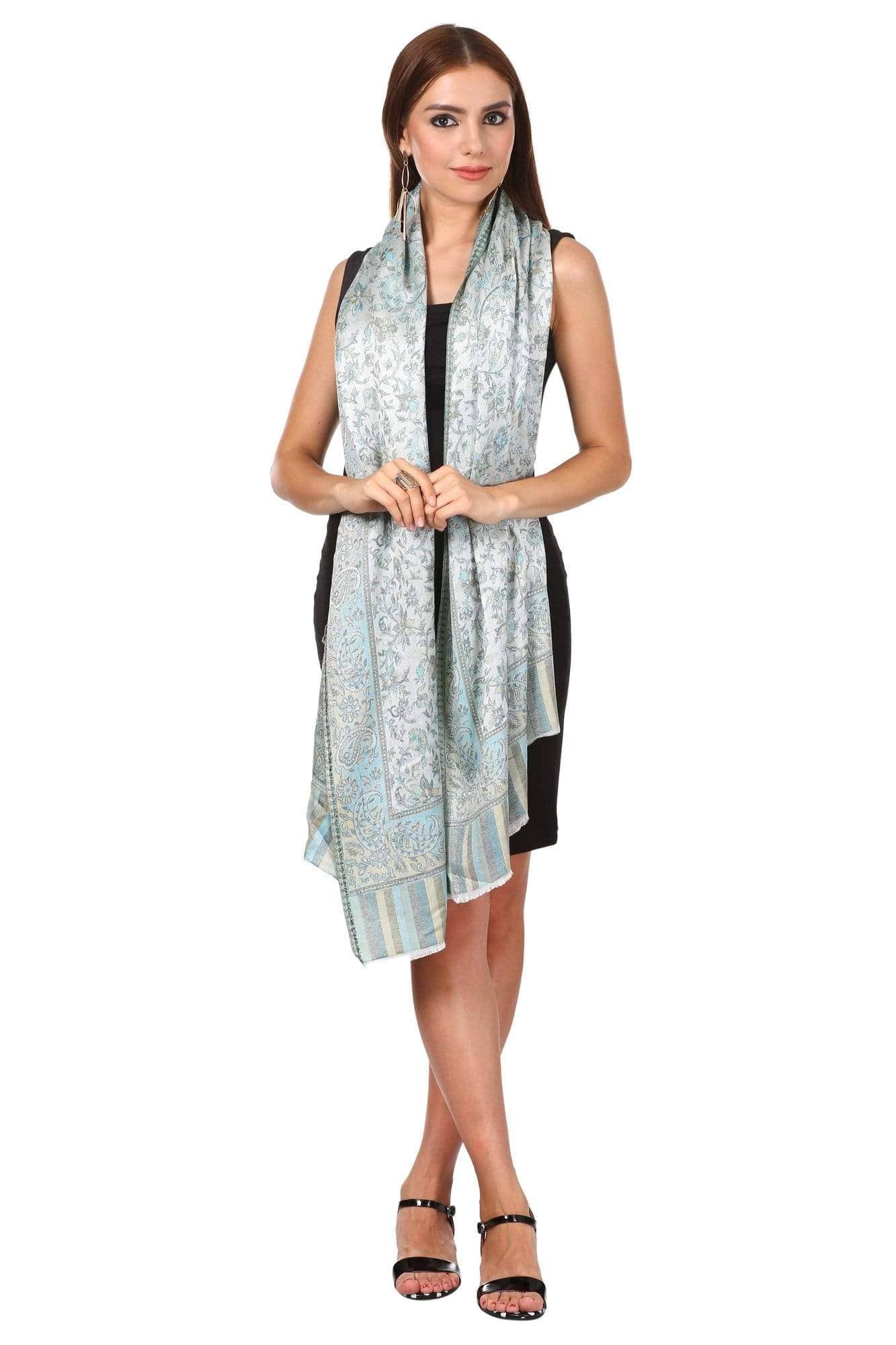 Pashtush India 70x200 Pashtush Women's Kaani Design, Soft Bamboo Scarf, Casual Stole, Sea Green