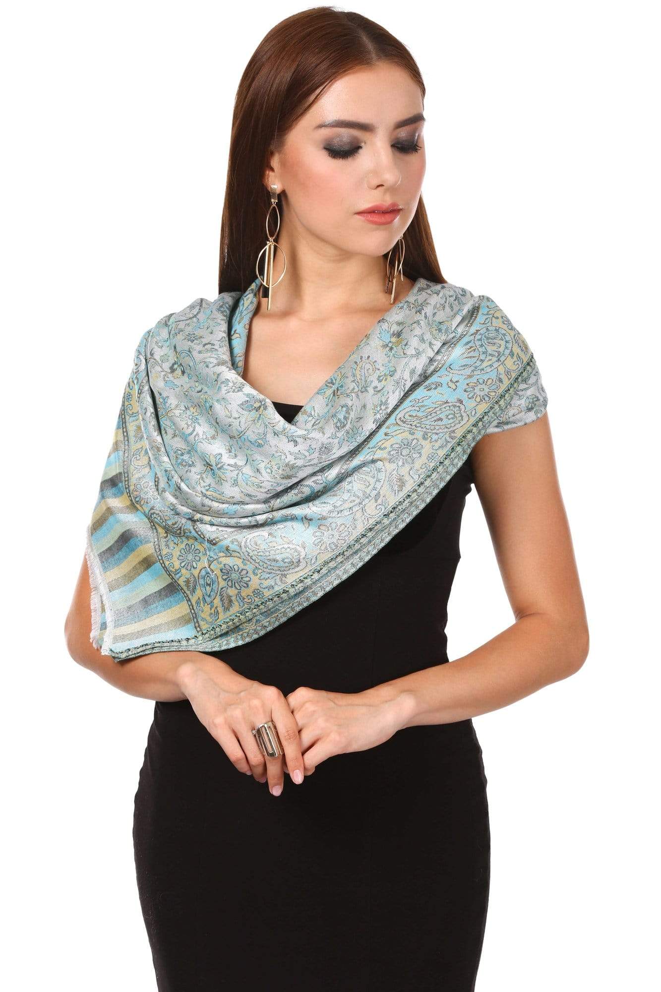 Pashtush India 70x200 Pashtush Women's Kaani Design, Soft Bamboo Scarf, Casual Stole, Sea Green