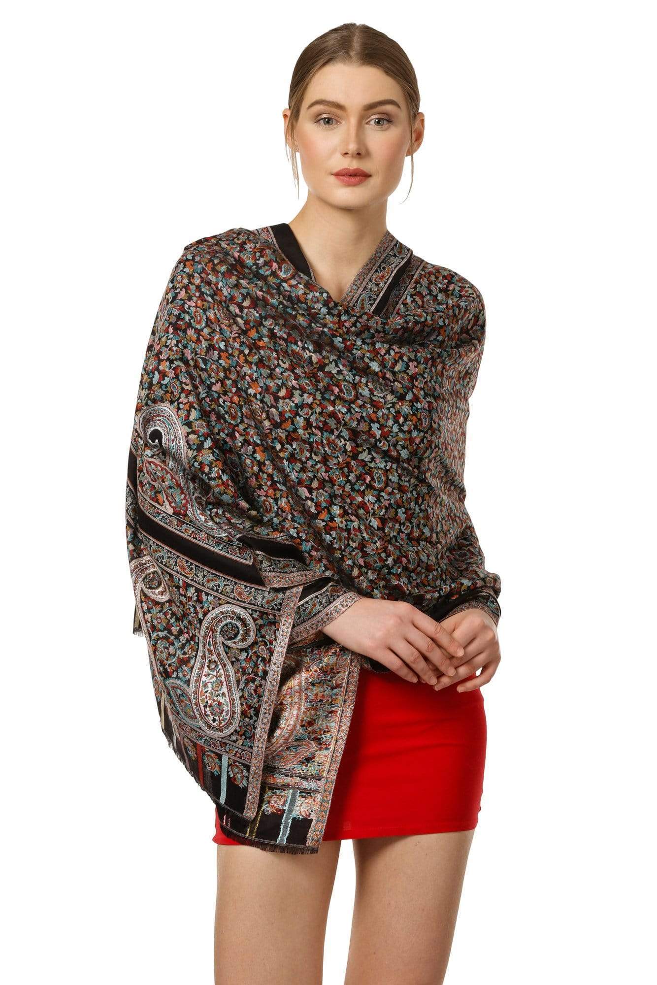 Pashtush India 70x200 Pashtush Women's Kaani Design, Soft Bamboo Scarf, Casual Stoles - Black