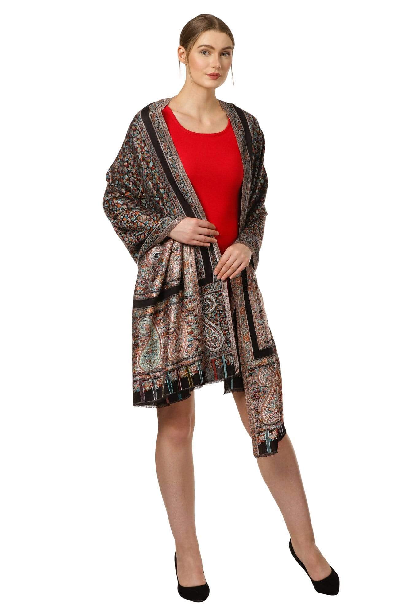 Pashtush India 70x200 Pashtush Women's Kaani Design, Soft Bamboo Scarf, Casual Stoles - Black