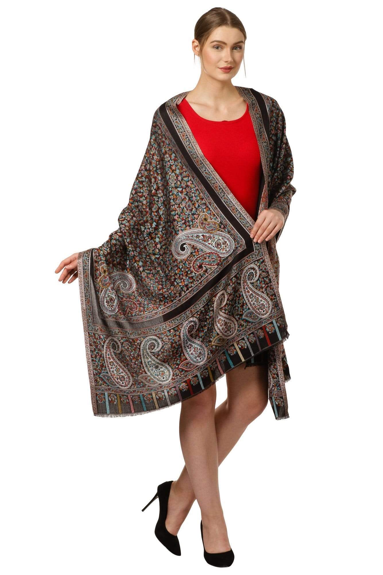 Pashtush India 70x200 Pashtush Women's Kaani Design, Soft Bamboo Scarf, Casual Stoles - Black