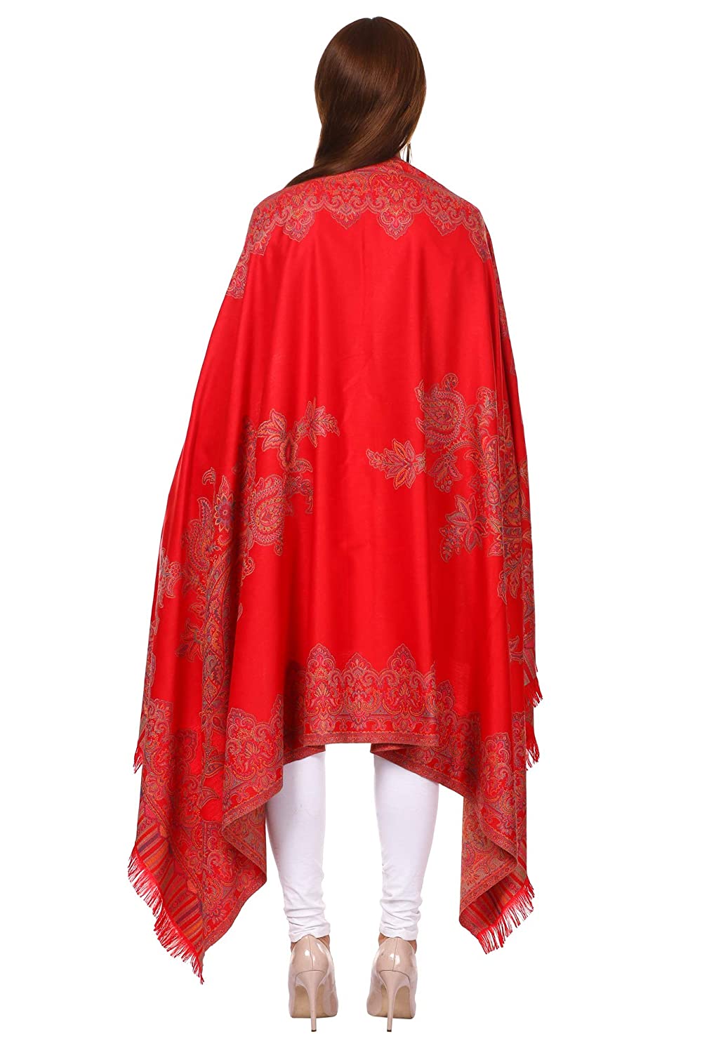 Pashtush India 100x200 Pashtush Women's Kashmiri Jacquard Ambi Shawl, Warm and soft, Faux Pashmina - Red