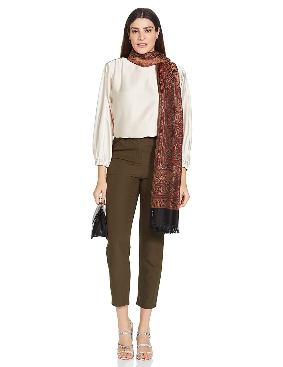 Pashtush India 100x200 Pashtush Women's Kashmiri Jamawar Shawl, Coffee