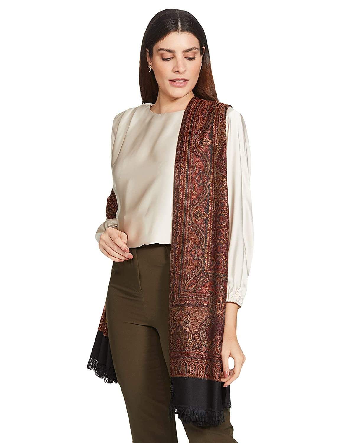Pashtush India 100x200 Pashtush Women's Kashmiri Jamawar Shawl, Coffee