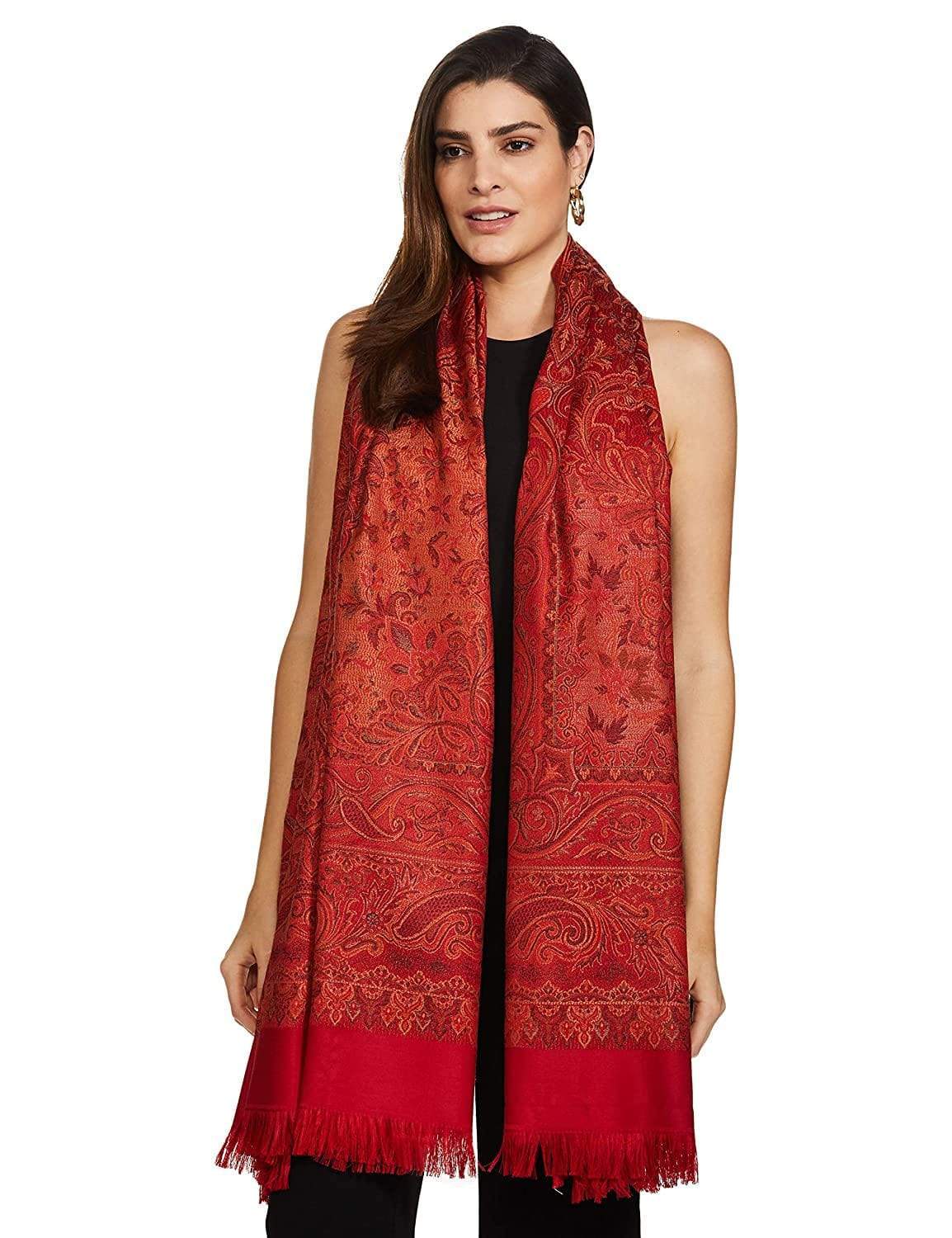 Pashtush India 100x200 Pashtush Women's Kashmiri Jamawar Shawl, Deep Maroon