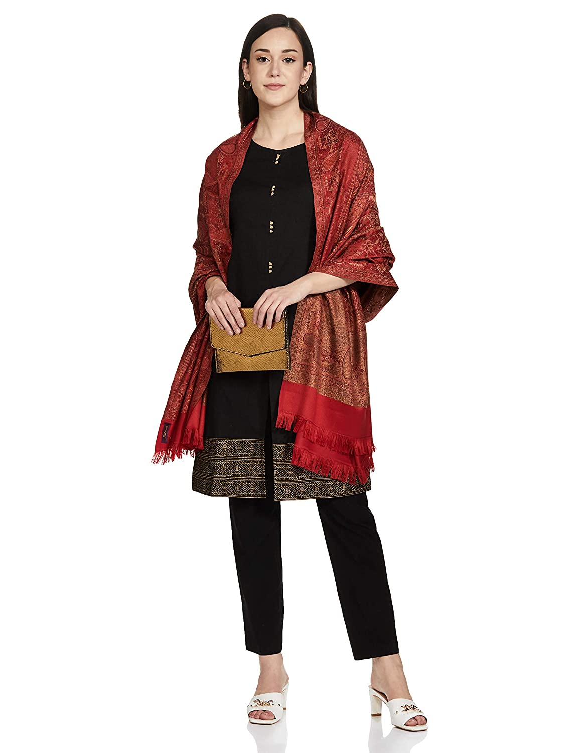 Pashtush India 100x200 Pashtush Women's Kashmiri Jamawar Shawl, Faux Pashmina, Red
