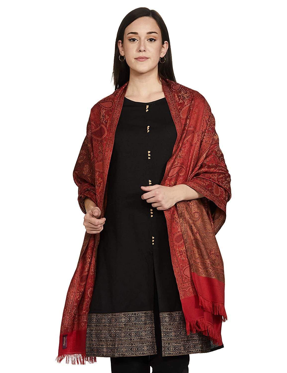 Pashtush India 100x200 Pashtush Women's Kashmiri Jamawar Shawl, Faux Pashmina, Red