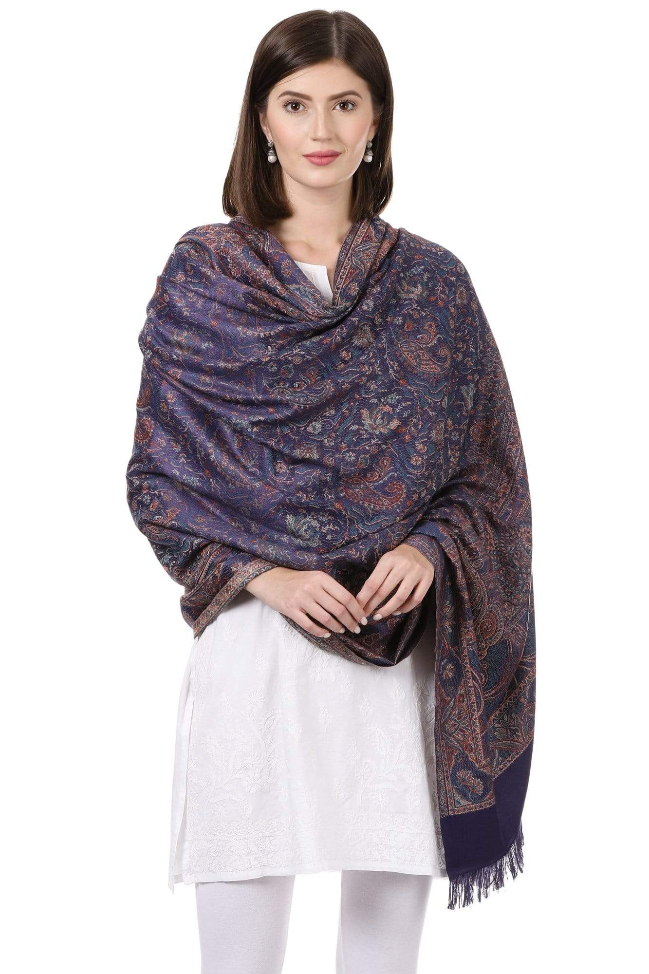 Pashtush India 100x200 Pashtush Women's Kashmiri Jamawar Shawl, Navy blue