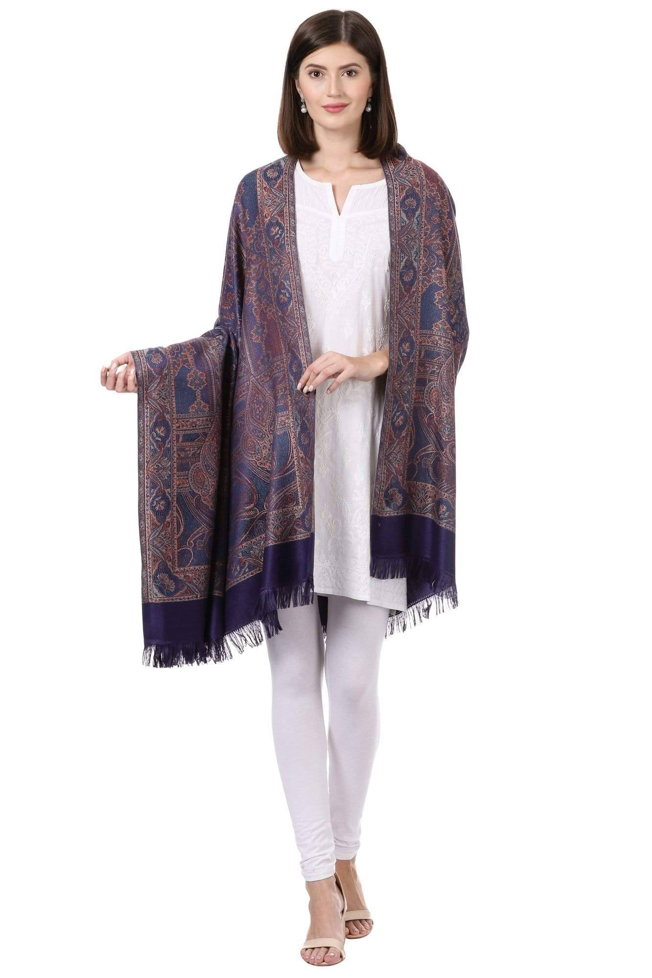 Pashtush India 100x200 Pashtush Women's Kashmiri Jamawar Shawl, Navy blue