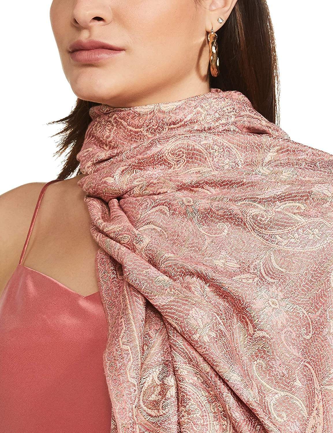 Pashtush India 100x200 Pashtush Women's Kashmiri Jamawar Shawl, Salmon - Ivory