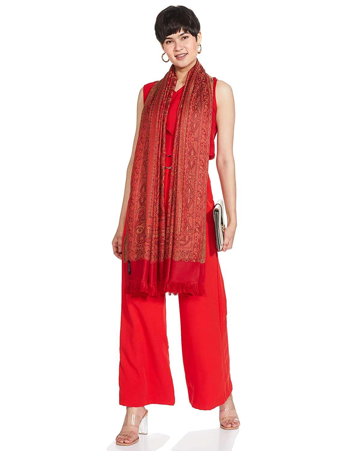Pashtush India 100x200 Pashtush Women's Kashmiri Jamawar Shawl, Scarlet Red