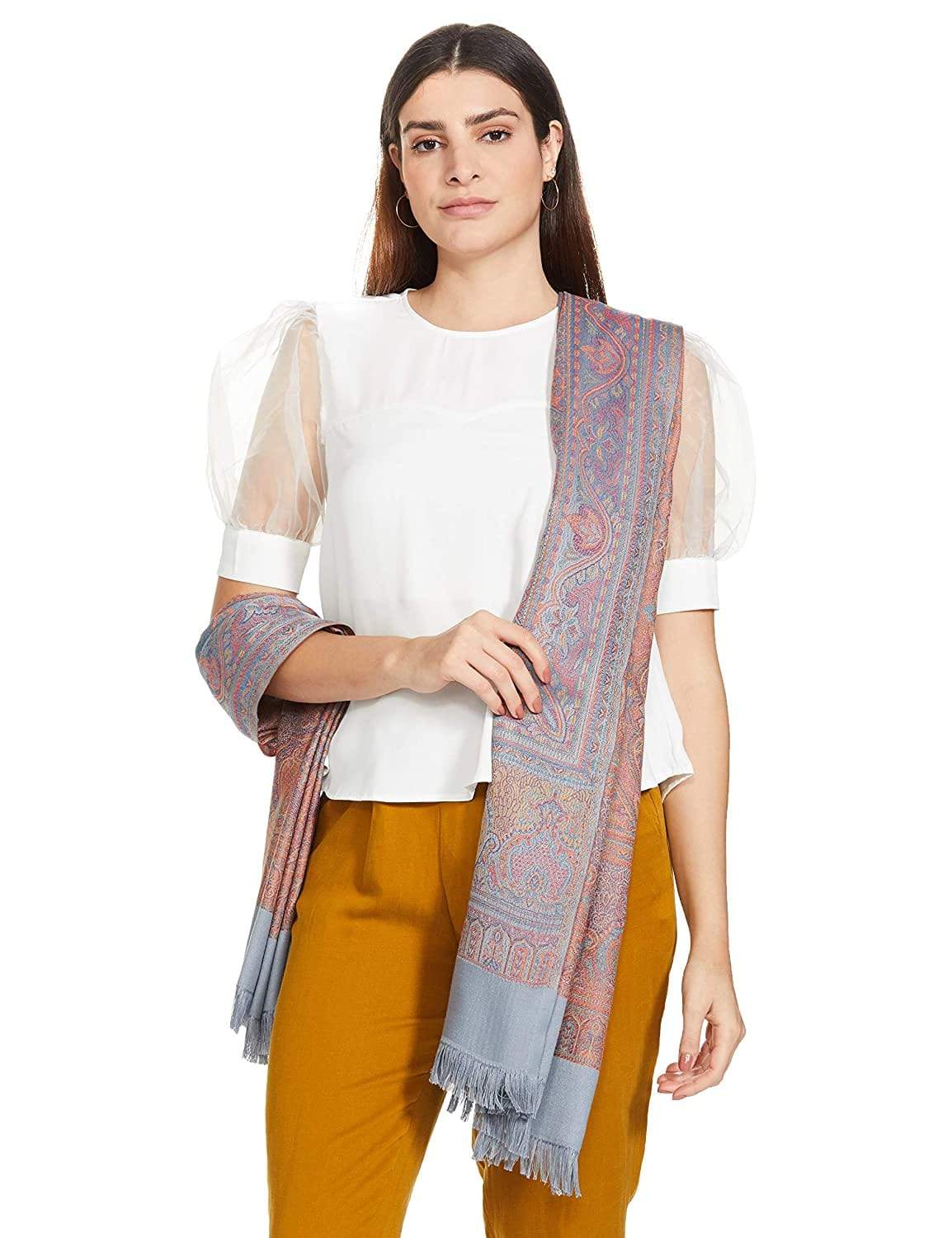 Pashtush India 100x200 Pashtush Women's Kashmiri Jamawar Shawl, Slate Grey