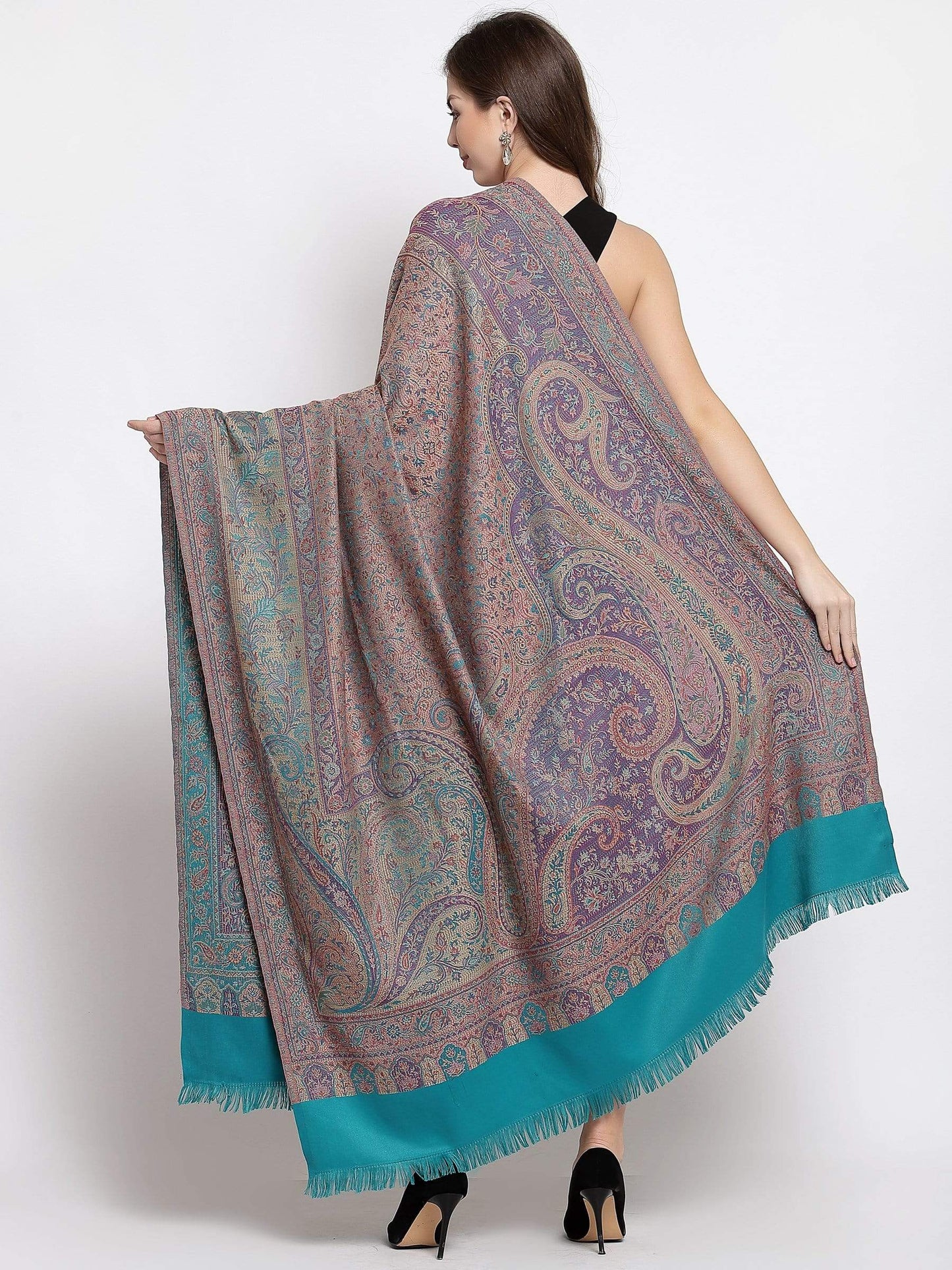 Pashtush India 100x200 Pashtush Women's Kashmiri Jamawar Shawl, Soft and Warm Arabic Blue
