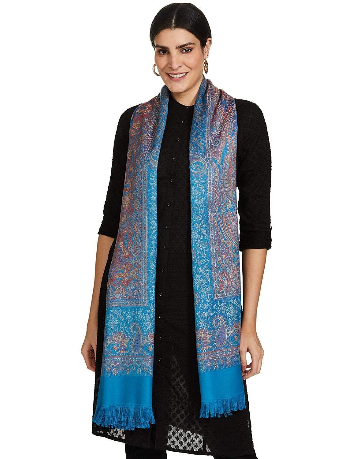 Pashtush India 100x200 Pashtush Women's Kashmiri Shawl, Faux Pashmina Design, Arabic Blue