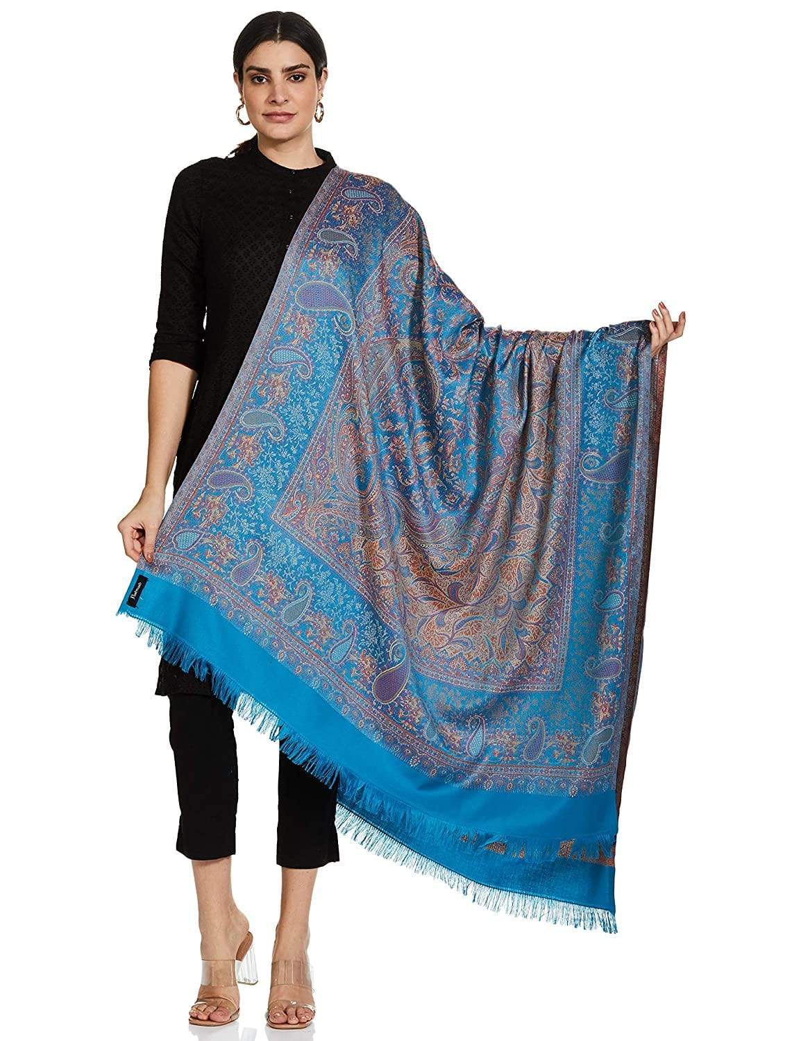 Pashtush India 100x200 Pashtush Women's Kashmiri Shawl, Faux Pashmina Design, Arabic Blue
