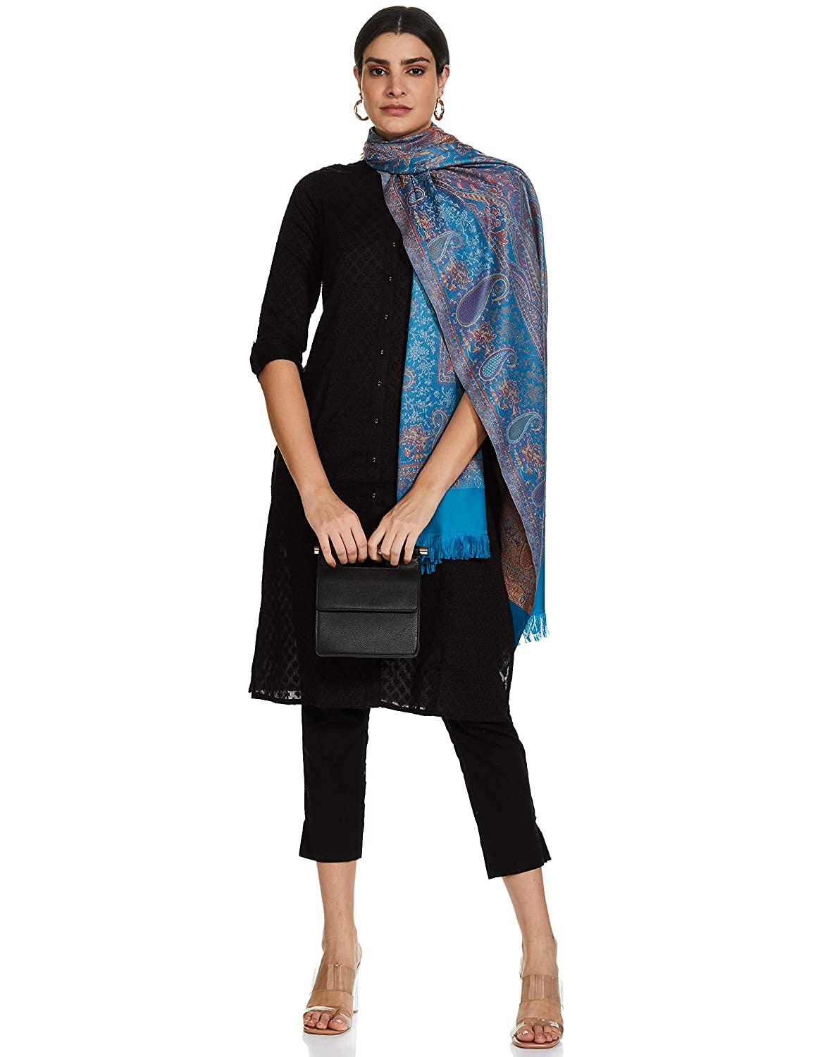Pashtush India 100x200 Pashtush Women's Kashmiri Shawl, Faux Pashmina Design, Arabic Blue