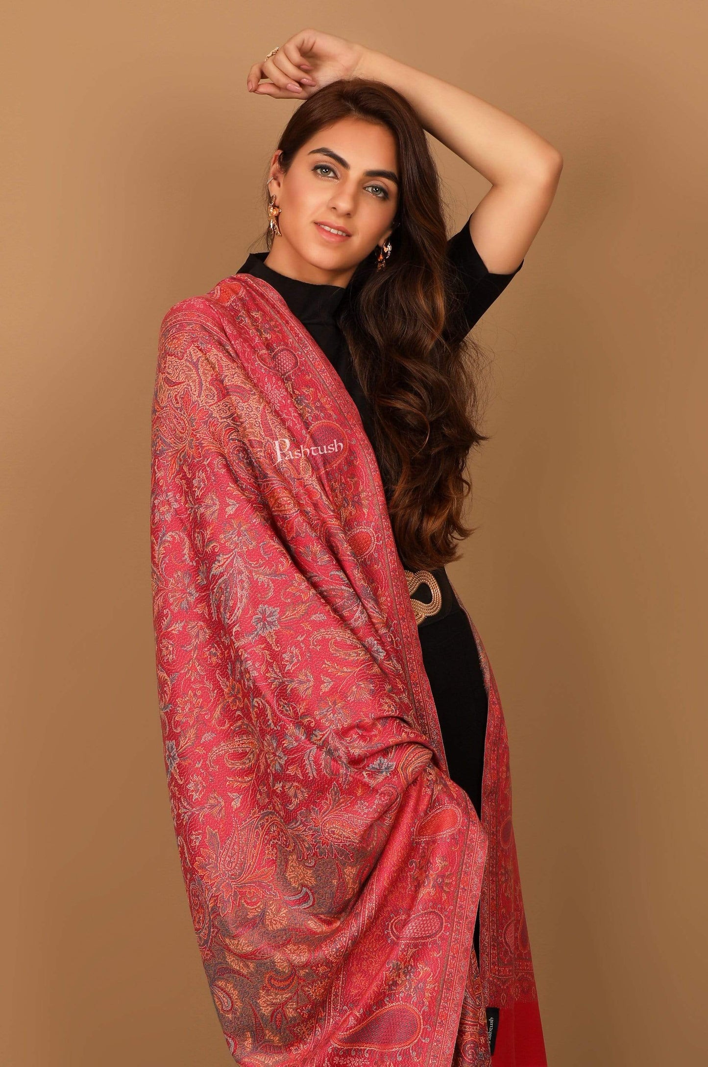 Pashtush India Shawl Pashtush Women's Kashmiri Shawl, Faux Pashmina Design, Fuchsia