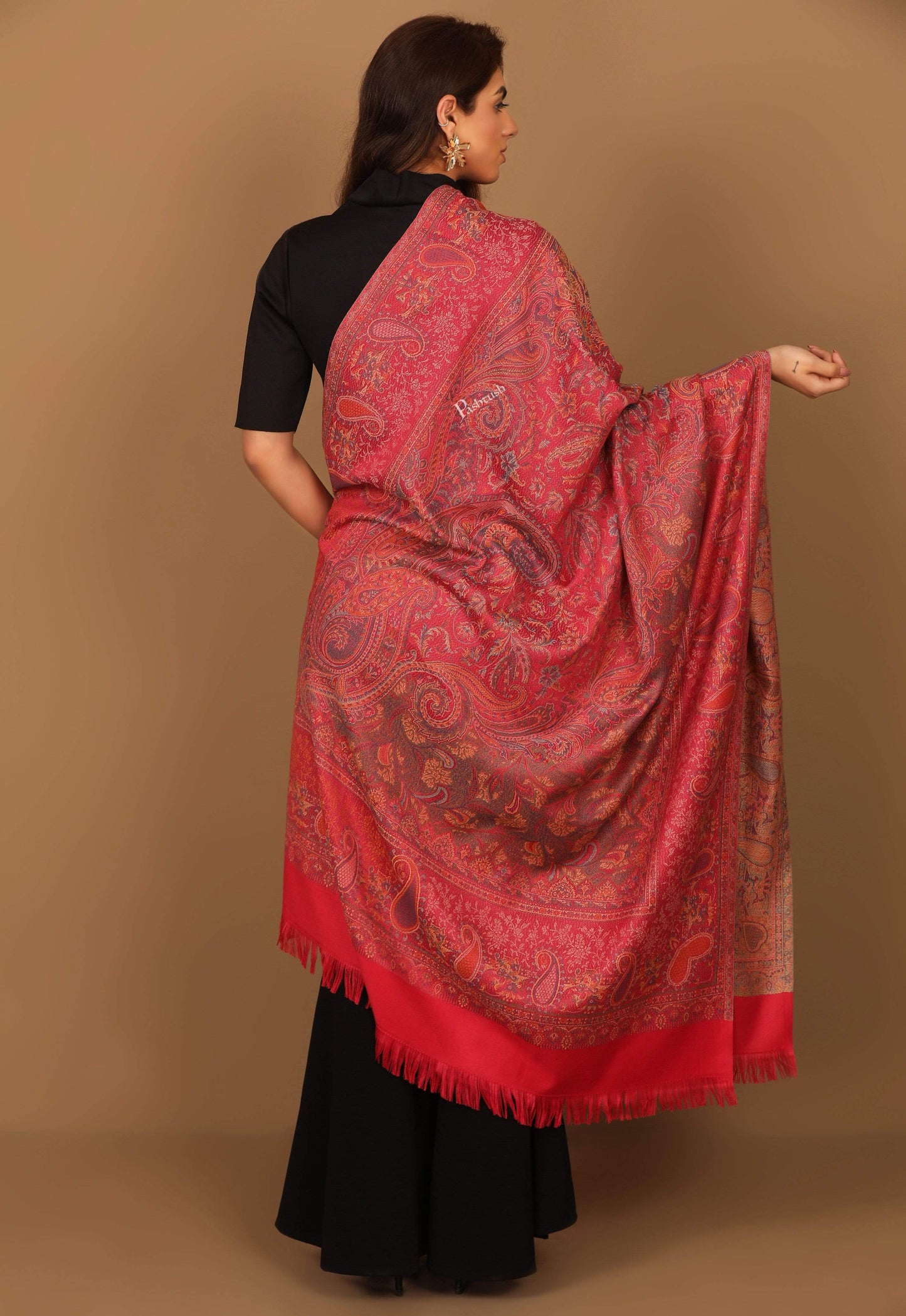 Pashtush India Shawl Pashtush Women's Kashmiri Shawl, Faux Pashmina Design, Fuchsia