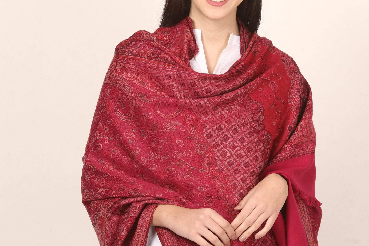 Pashtush India 100x200 Pashtush Women's Kashmiri Shawl, Faux Pashmina Design, Majenta