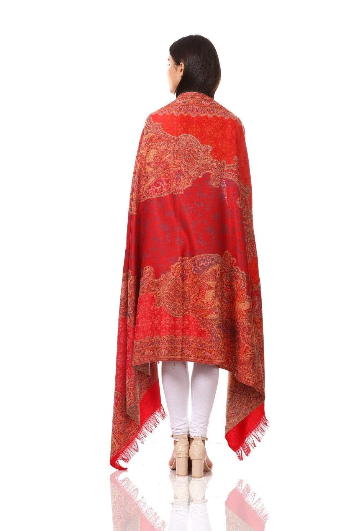 Pashtush India 100x200 Pashtush Women's Kashmiri Shawl, Jacquard, Warm and soft, Faux Pashmina Design, Red