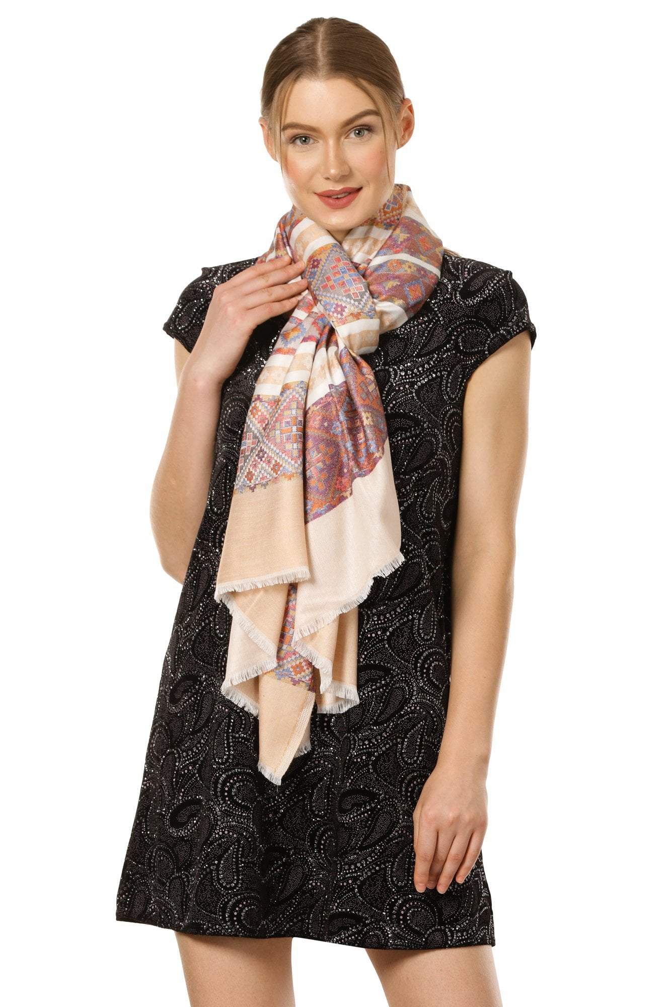 Pashtush Shawl Store Stole Pashtush Women's Multicoloured Bamboo Scarf, Aztec Collection, Beige